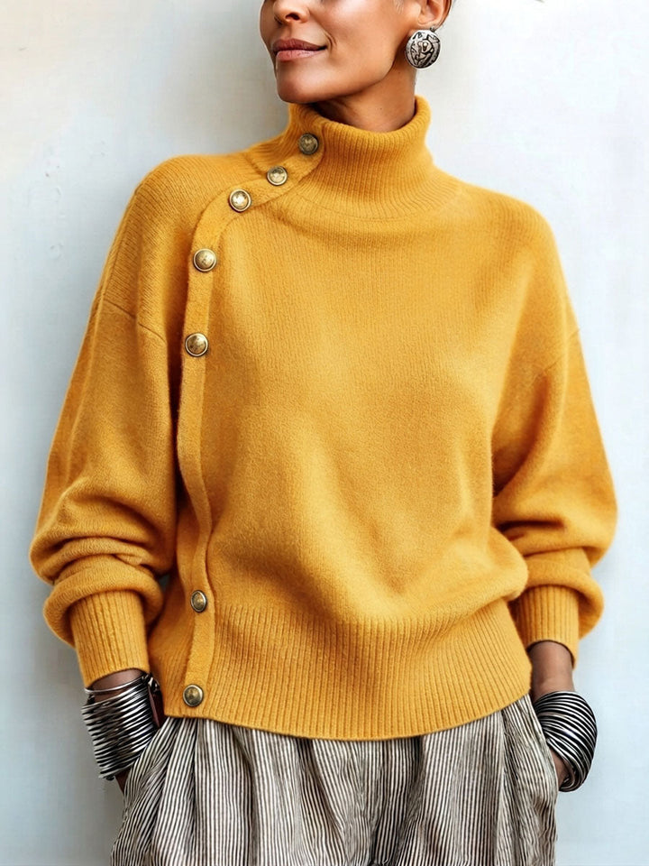 Lylian - Jersey de Manga Larga Con Cuello Alto y Ribete de Botones