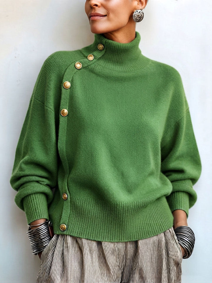 Lylian - Jersey de Manga Larga Con Cuello Alto y Ribete de Botones