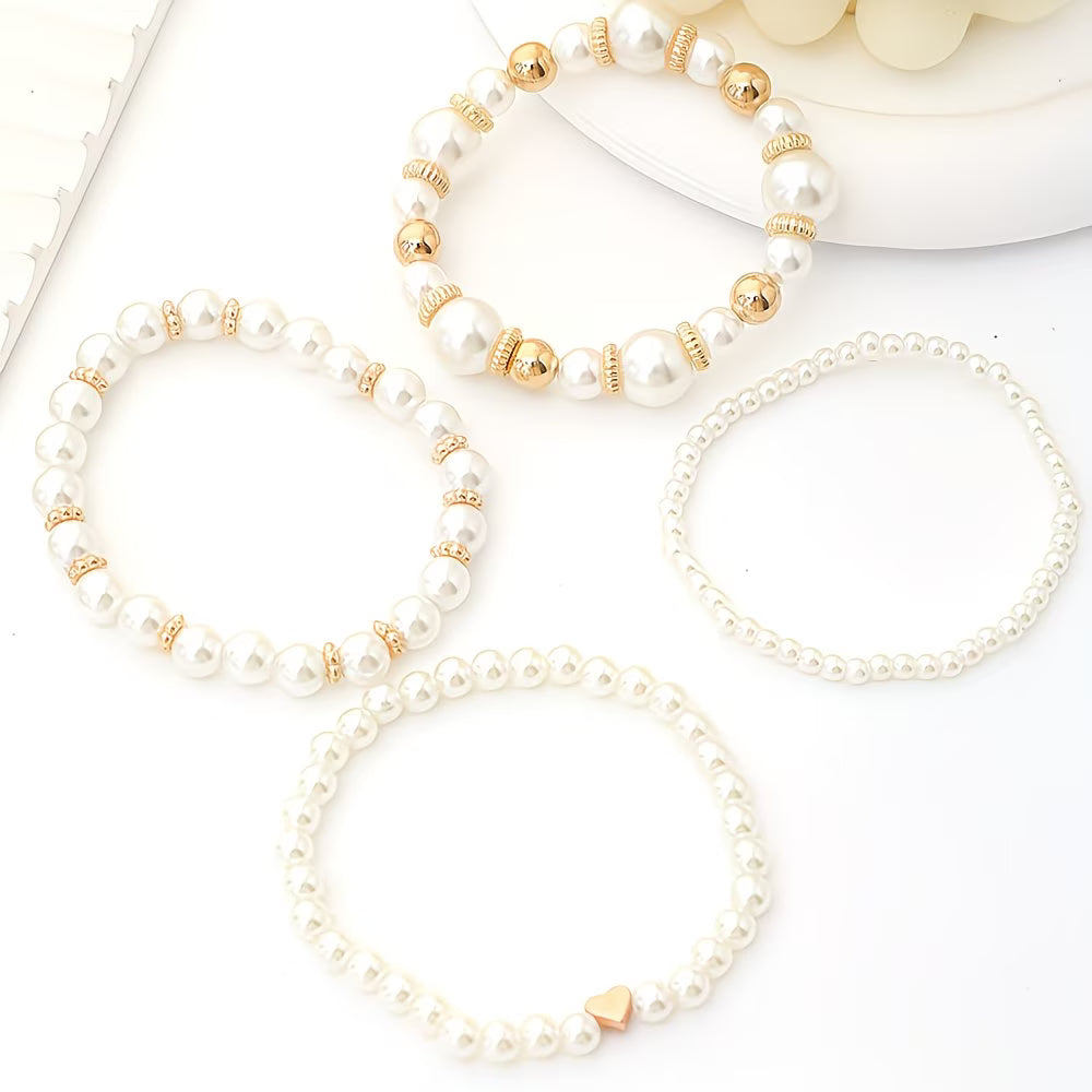 Adelen - Conjunto De 4 Pulseras Apilables De Perlas