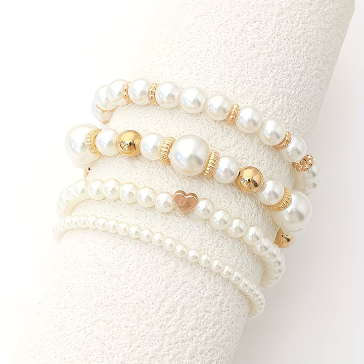 Adelen - Conjunto De 4 Pulseras Apilables De Perlas