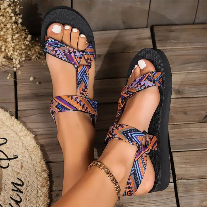 Maryane - Sandalias de Plataforma Con Velcro Estampadas