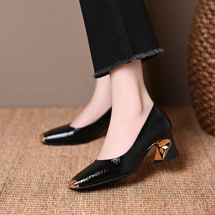 Jeong - Zapatos De Tacón Cuadrado Con Estampado De Serpiente