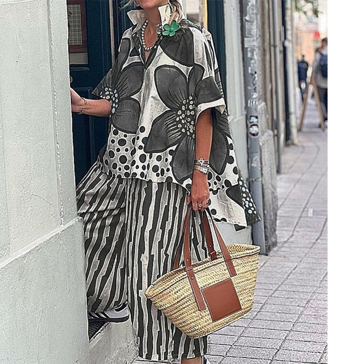 Rozarin - Elegante Conjunto De Dos Piezas Estampado