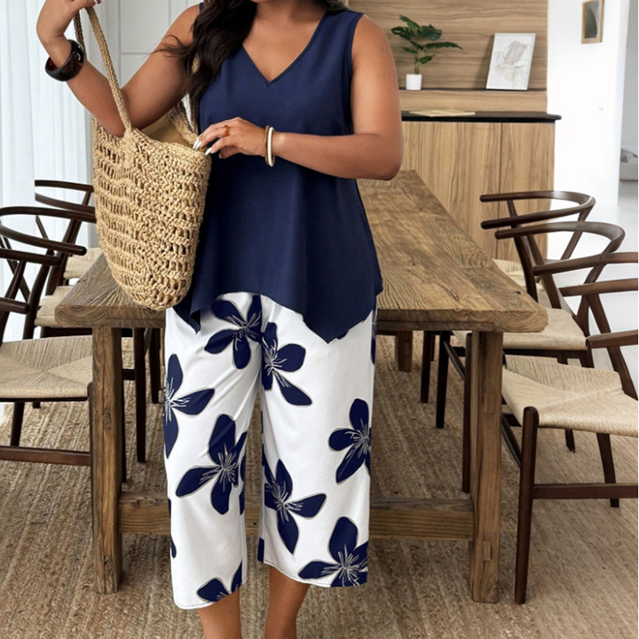 Aniza - Top Asimétrico y Pantalones Capri Con Estampado Floral