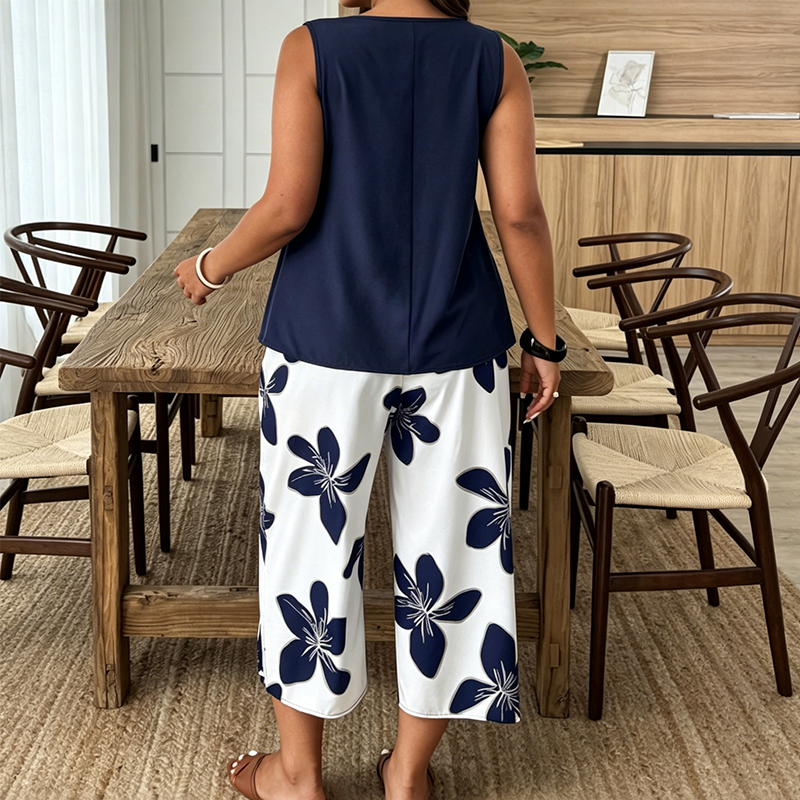 Aniza - Top Asimétrico y Pantalones Capri Con Estampado Floral