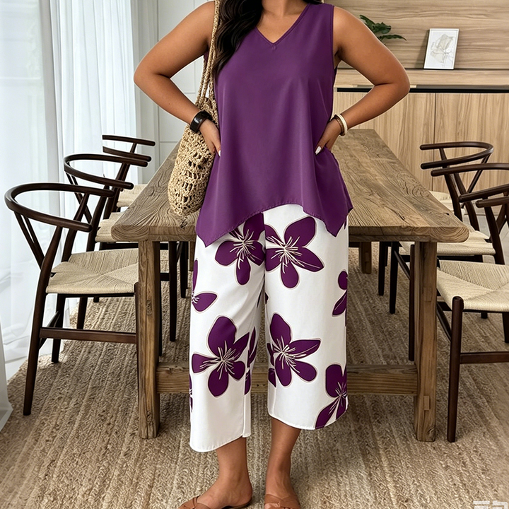 Aniza - Top Asimétrico y Pantalones Capri Con Estampado Floral