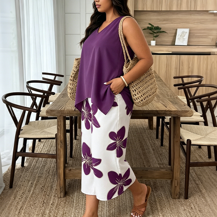 Aniza - Top Asimétrico y Pantalones Capri Con Estampado Floral