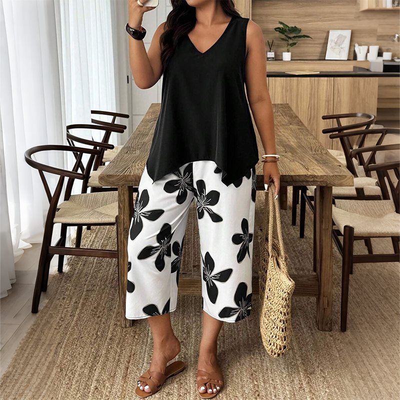 Aniza - Top Asimétrico y Pantalones Capri Con Estampado Floral