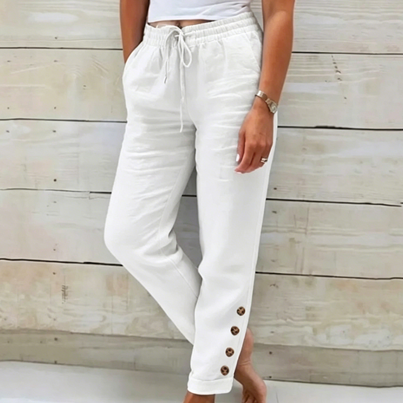 Skylie - Pantalones Elegantes Con Cordón en La Cintura Y Botón