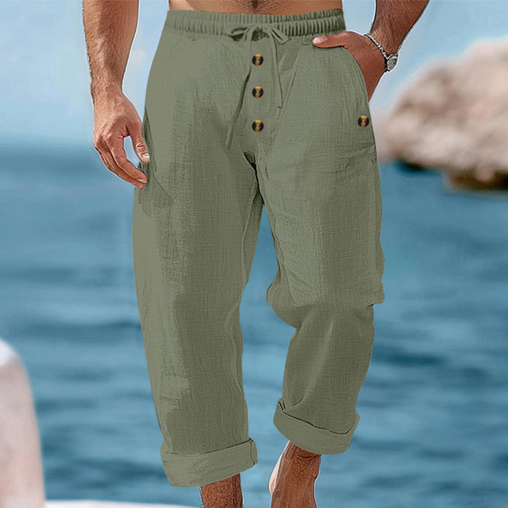 Devillier - Pantalones Informales de Lino Con Cordón