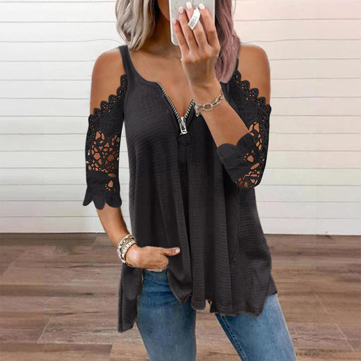 Palchuk - Elegante Blusa De Encaje Con Hombros Al Aire