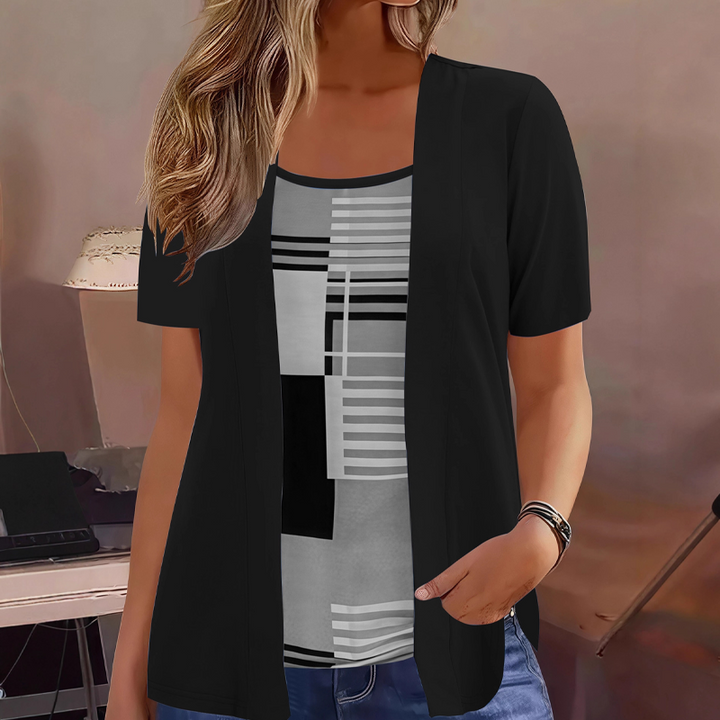 Thaminia - Camiseta De Manga Corta Con Capas Y Estampado Geométrico