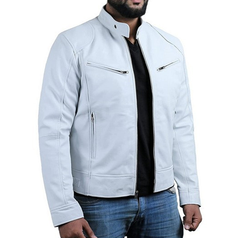 Emanual - Chaqueta de Cuero Con Cuello Alto y Cremallera